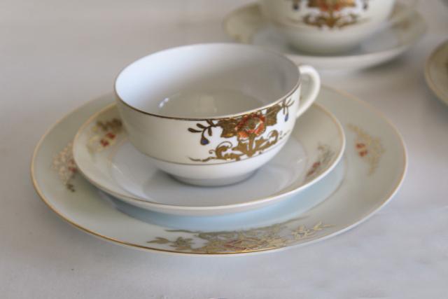 hand painted gold moriage M mark Noritake china set 10 tea cup / plate trios antique vintage