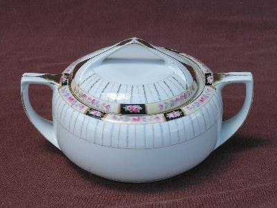 hand painted nippon, old pink roses china tureen