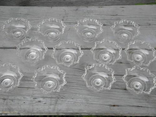 hand-blown glass ice cream dishes, vintage set of 12 ruffled bowls