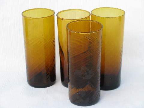 hand-blown swirled amber glasses, vintage Mexican glass, lot of 4 tumblers
