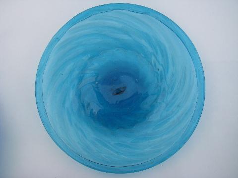 hand-blown swirled aqua blue glassware, vintage Mexican glass, lot of 2 plates