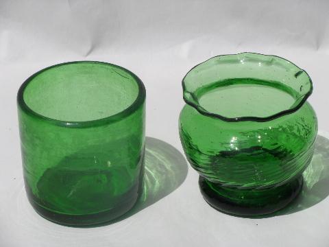 hand-blown swirled bottle green glassware vintage Mexican glass lot