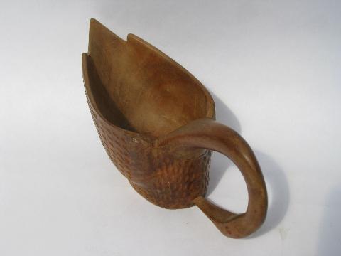hand-crafted carved wood bowl from Russia, graceful swan w/ chip carving