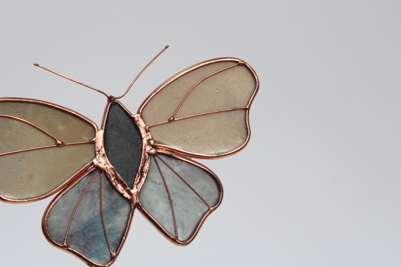 handcrafted copper  glass sun catchers, yard stake toppers garden art ornaments bird  butterfly