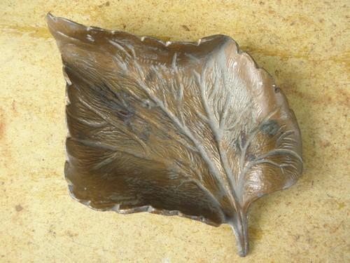 handcrafted freeform leaf shaped dish, heavy solid bronze