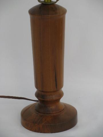 hand-crafted vintage Oregon myrtle wood table lamp, turned carved wood