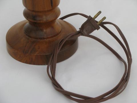 hand-crafted vintage Oregon myrtle wood table lamp, turned carved wood