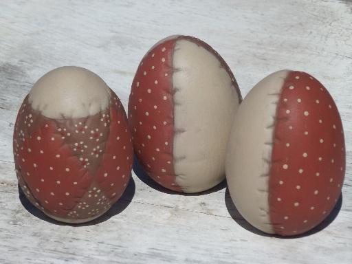 handmade ceramic Easter eggs, retro 70s 80s country quilt patchwork