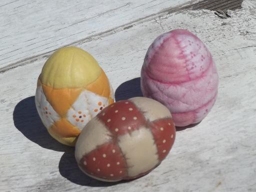 handmade ceramic Easter eggs, retro 70s 80s country quilt patchwork