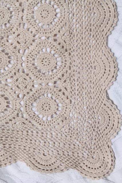 handmade crochet lace bedspread, shabby chic vintage cotton coverlet in antique ecru color