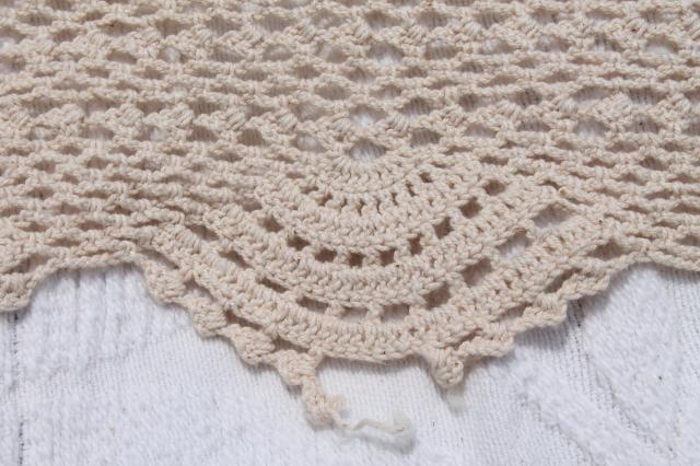 handmade crochet lace bedspread, shabby chic vintage cotton coverlet in antique ecru color