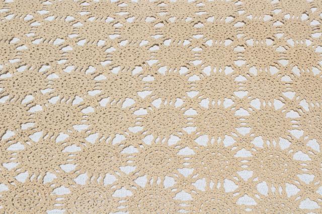 handmade crochet lace oval tablecloth, lacy shabby chic vintage ecru cotton table cover
