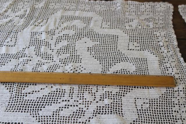 handmade lace window curtain panels, french country farmhouse vintage crochet geese