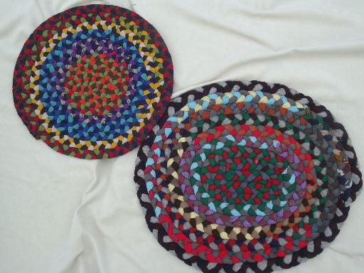 handmade vintage braided rug chair seats & table mats, lot of 23 small rugs