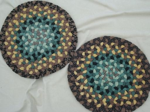 handmade vintage braided rug chair seats & table mats, lot of 23 small rugs