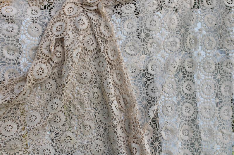 handmade vintage cotton crochet lace bedspread, shabby chic farmhouse style