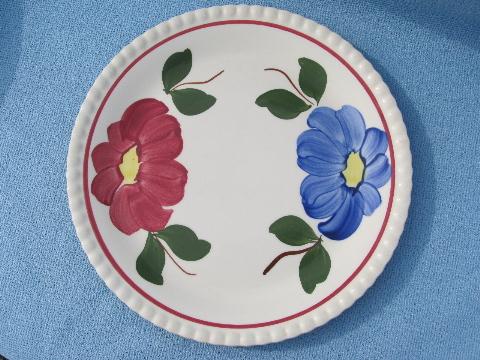 hand-painted Blue Ridge Southern Potteries plates, red & blue flower