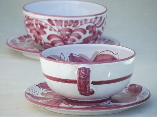 hand-painted Italian pottery soup cups & salad / sandwich plates set