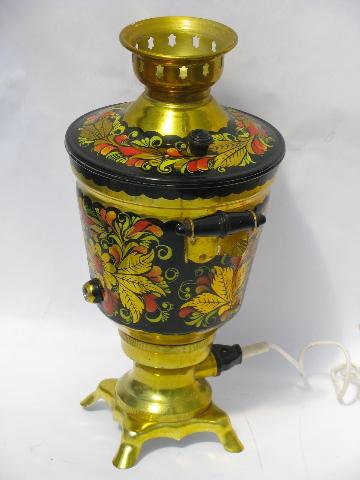 hand-painted Russian folk art floral samovar, needs spigot & tap