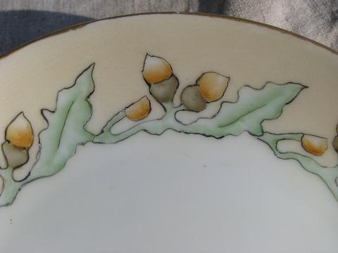 hand-painted acorns, signed arts and crafts vintage Bavaria china plate