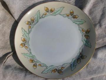 hand-painted acorns, signed arts and crafts vintage Bavaria china plate