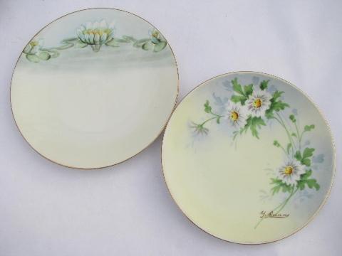 hand-painted antique porcelain, early 1900s vintage china plates lot, all flowers