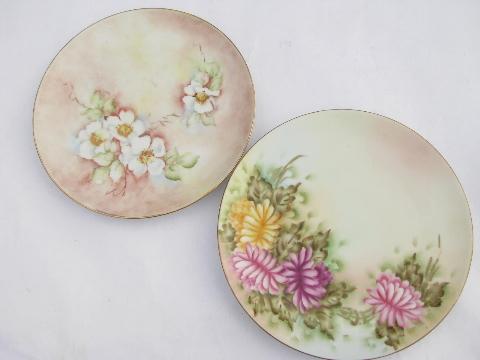 hand-painted antique porcelain, early 1900s vintage china plates lot, all flowers