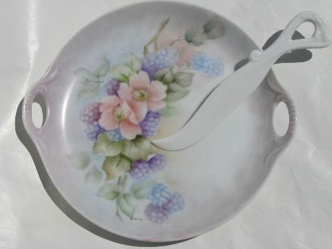 hand-painted blackberries china serving plates w/ cheese servers