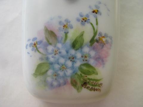 hand-painted china covered butter dish, lovely blue forget-me-nots