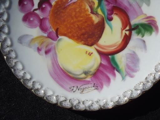 hand-painted china plates w/ fruit, vintage Japan wall hanger plaques
