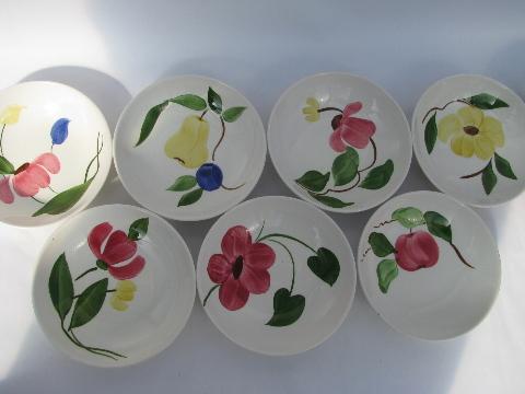hand-painted fruit and flowers pottery dinnerware, bowls and plates lot, vintage Stetson