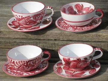 hand-painted vintage Italian pottery, plates and large soup cup bowls