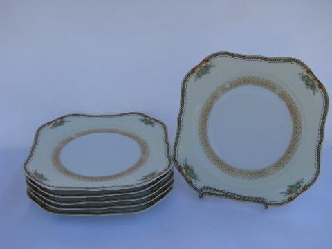 hand-painted vintage Made in Japan Meito China, six square salad plates