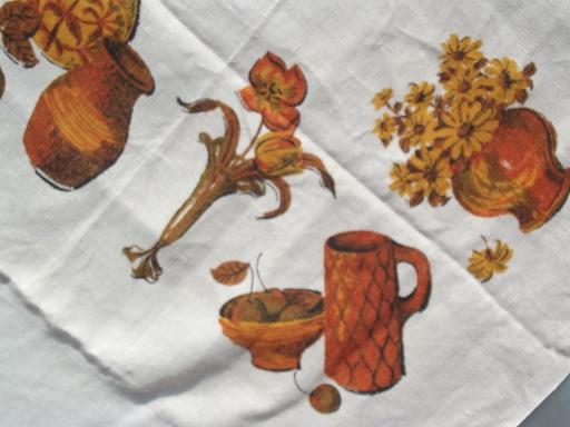 harvest kitchen vintage printed linen tablecloth, Califoria Hand Print?