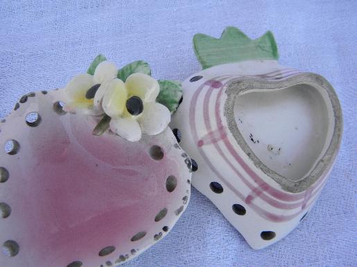 hearts and flowers hand-painted Italian pottery pin trays for jewelry