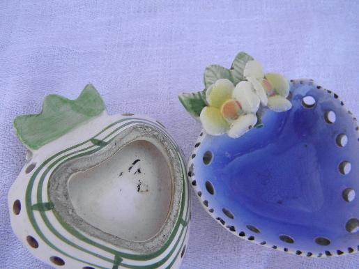 hearts and flowers hand-painted Italian pottery pin trays for jewelry