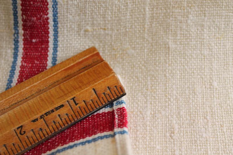 heavy French linen towel fabric, vintage red & blue striped kitchen / dish towels