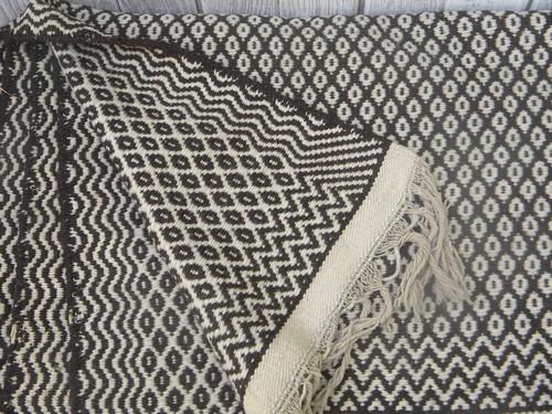 heavy handwoven natural wool Indian blanket rug, vintage 30" wide fabric