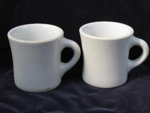 heavy old white ironstone china coffee cups mugs, 1920s vintage