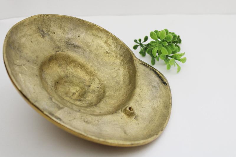 heavy polished brass nautilus shell, vintage seashell wall art or paperweight