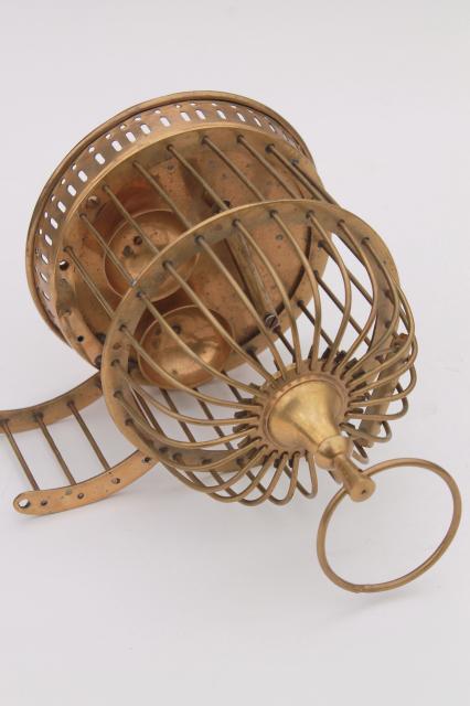 heavy solid brass bird cage, vintage decorative birdcage hanging pot planter holder