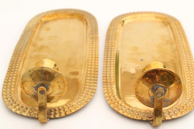 heavy solid brass vintage wall sconces, candle sconce matching pair 