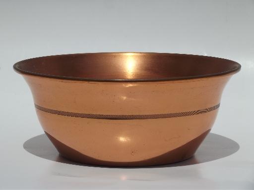 heavy solid copper bowls, 60s or 70s vintage pots for kitchen or garden