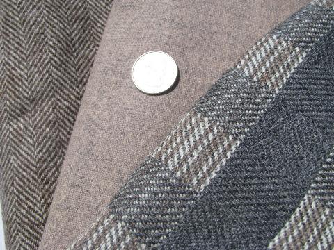 herringbone tweed, plaid lot vintage wool fabric for sewing crafts, felting