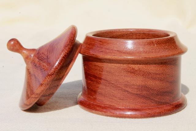 highly polished handmade carved wood goblet, box, vase - handcrafted vintage treenware