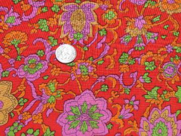 hippie vintage cotton / rayon fabric, mod paisley floral print in wild colors