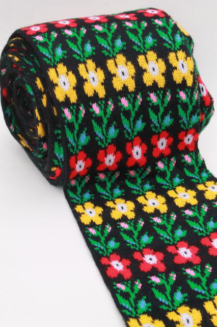 hot knits vintage acrylic sweater fabric tube knit, folk flowers on black