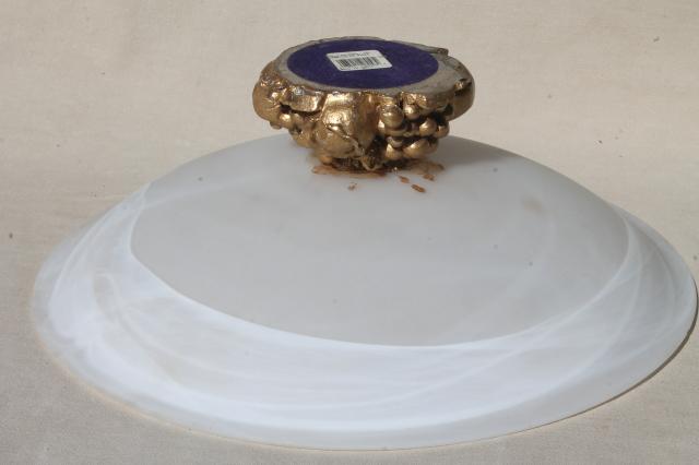 huge alabaster glass bowl, pure white frosted satin glass centerpiece w/ gold stand