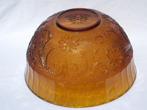 huge amber glass punch bowl / cups set, vintage Tiara sandwich glass