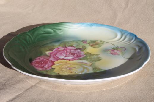 huge antique china charger plate or tray with hand-painted roses, vintage Bavaria
